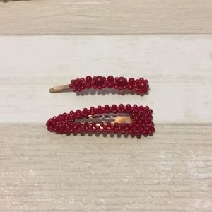 Zara 2 red pearls big heairpins hair clips cute